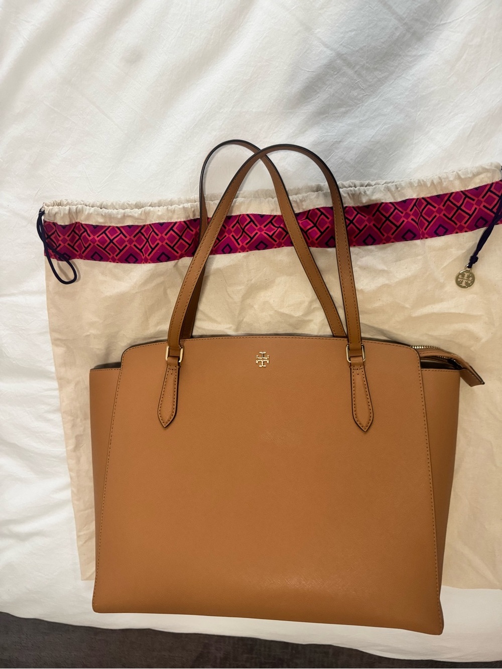 Tory Burch Camel Leather Double-Handle Tote